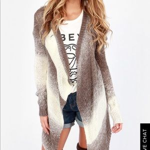 Love Stitch striped, knit, Cardigan Sweater, tan/cream, size small